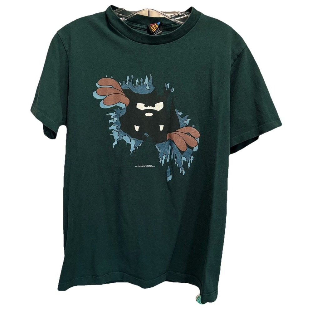 Vintage Sun Tazmanian Devil Graphic TShirt Double Sided Green Teen Size XL 1994